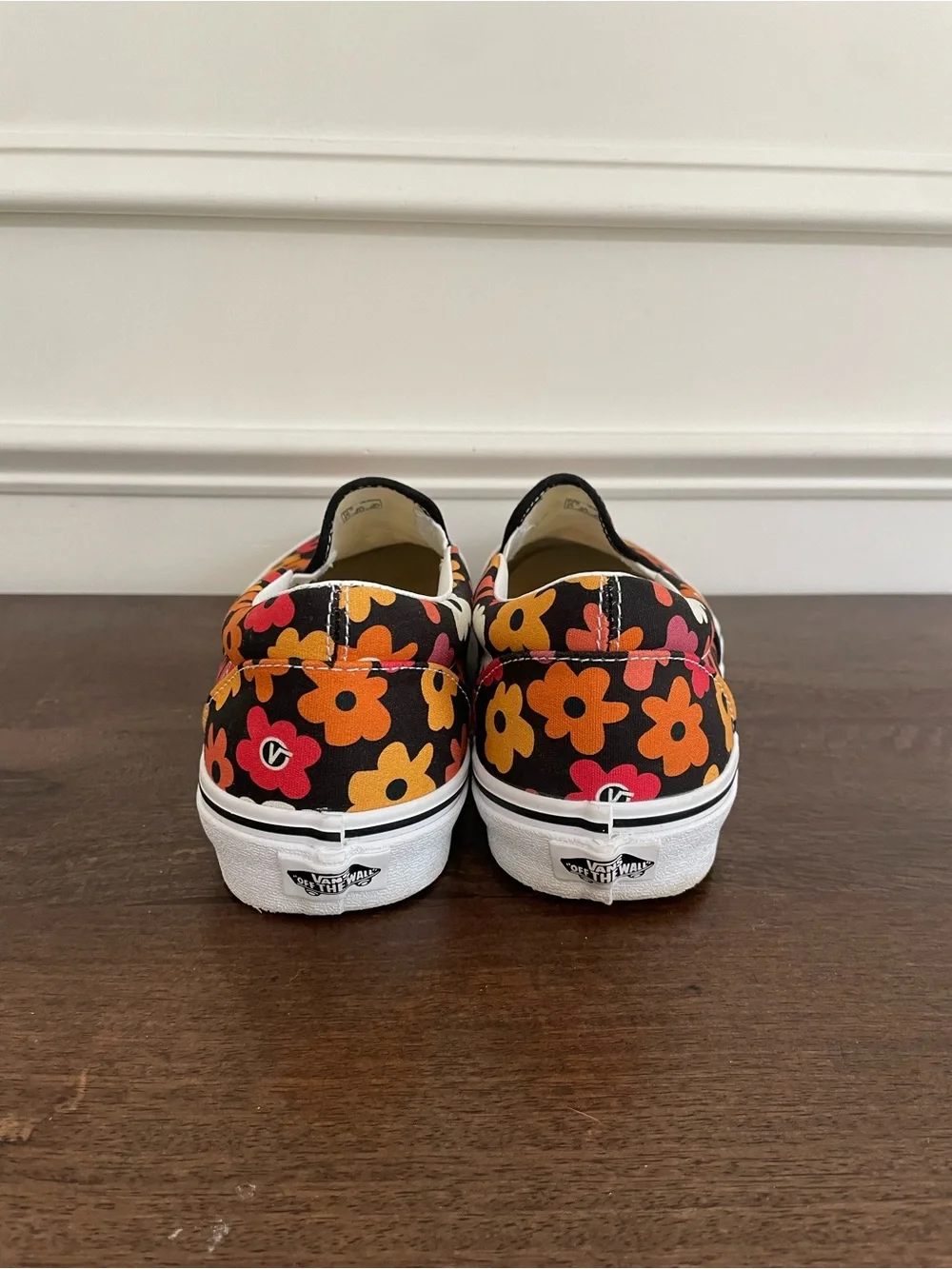 Vans Men’s Slip-On Floral Sneakers - Black with Pink & Orange Flowers - Picture 4 of 6